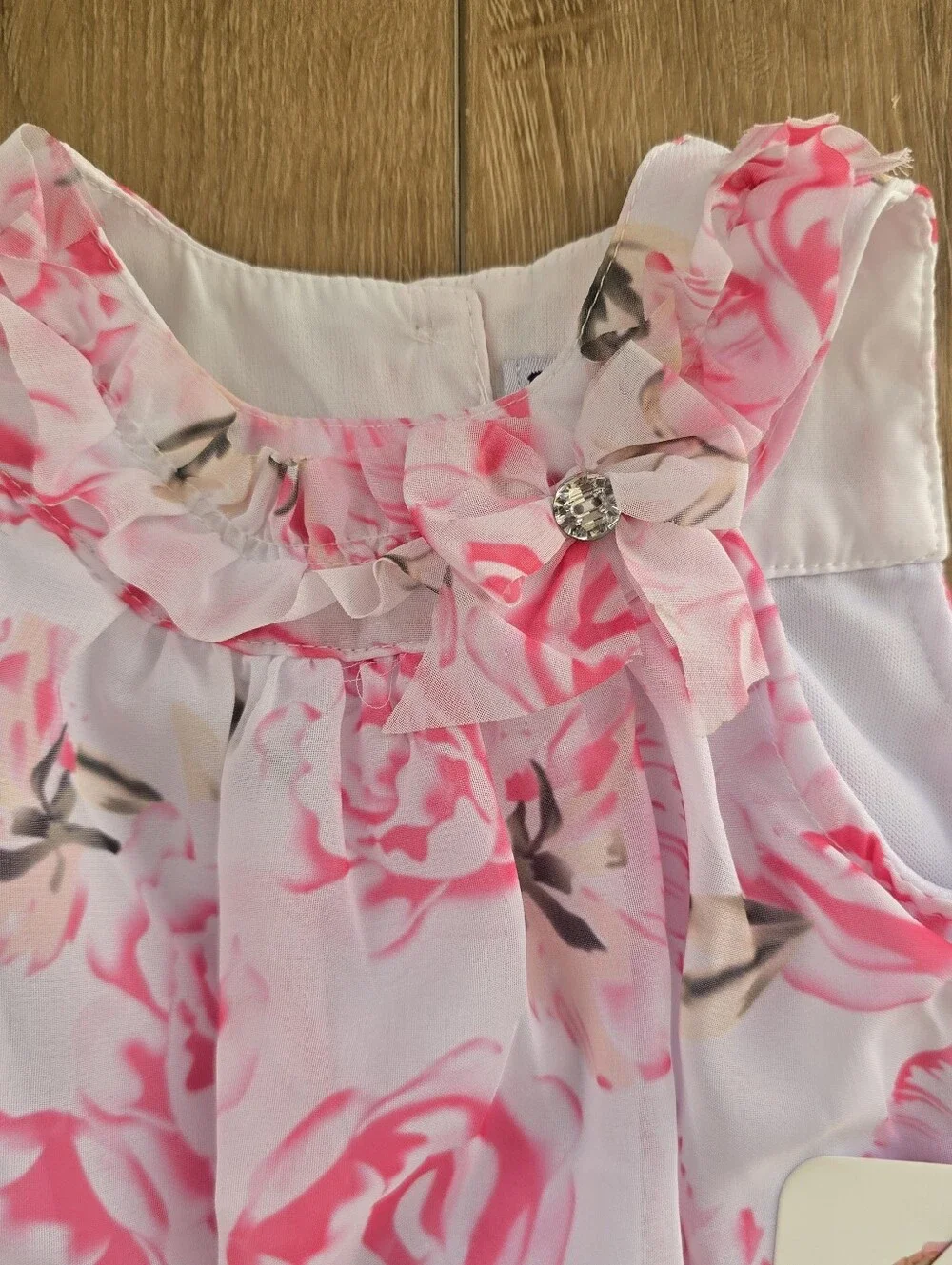 Blueberi Baby Girls Pink Rose Floral Ruffle Dress with Matching Sun Hat Size 18M